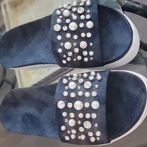 Stuart Weitzman Navy Embellished Sandals